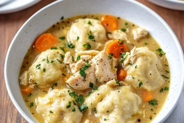 Delicious Instant Pot chicken and dumplings in a creamy broth