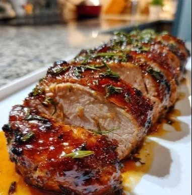 Delicious Marry Me Pork Tenderloin served on a plate, garnished with herbs
