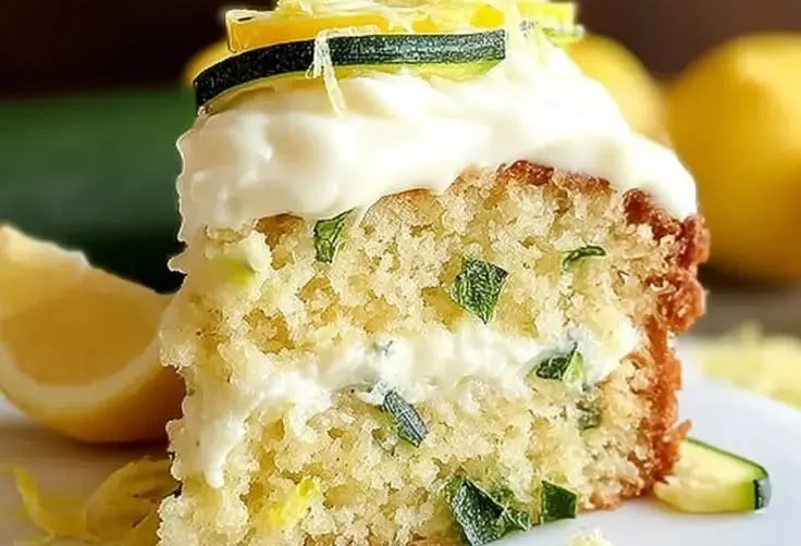 Moist and delicious Lemon Zucchini Cake topped with lemon glaze