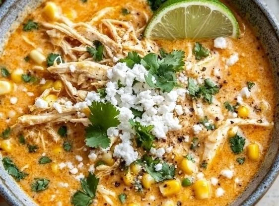 Delicious Mexican street corn soup in a crockpot for a cozy meal