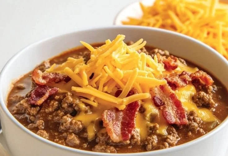 Bowl of no-bean carnivore chili featuring various meats and spices.