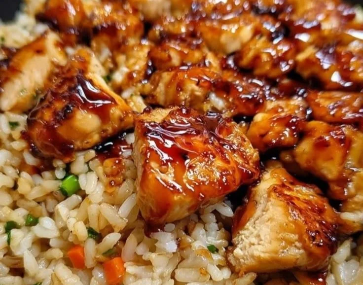 One-Pan Honey BBQ Chicken Rice served on a plate with fresh herbs.