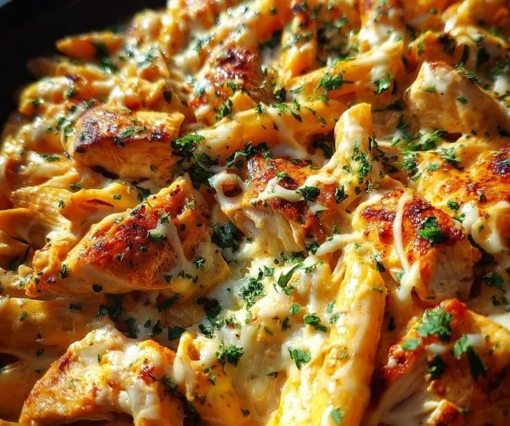 One Pot Creamy Smoky BBQ Chicken Penne dish with vibrant ingredients