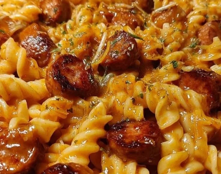 One-Pot Honey BBQ Sausage Pasta served in a bowl