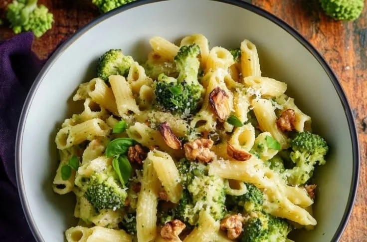 Delicious plate of roasted romanesco pasta with garlic