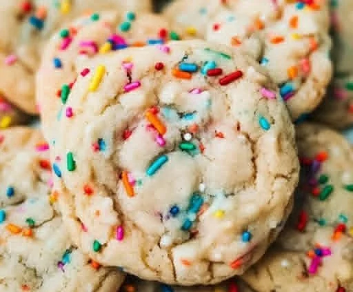 Delicious soft Funfetti cookies topped with colorful sprinkles.