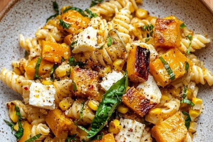 Spicy Brown Butter Goat Cheese Pasta garnished with herbs