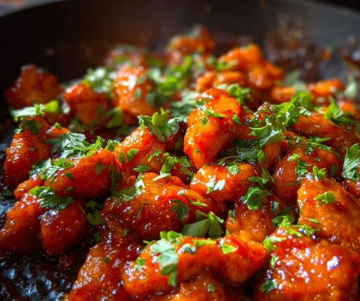 Sticky Buffalo Honey Chicken Skillet served in a cast-iron pan