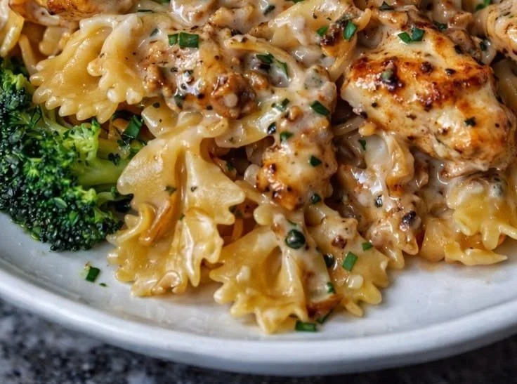 Delicious Cowboy Butter Lemon Bowtie Chicken with Broccoli and a hint of butter chicken flavor
