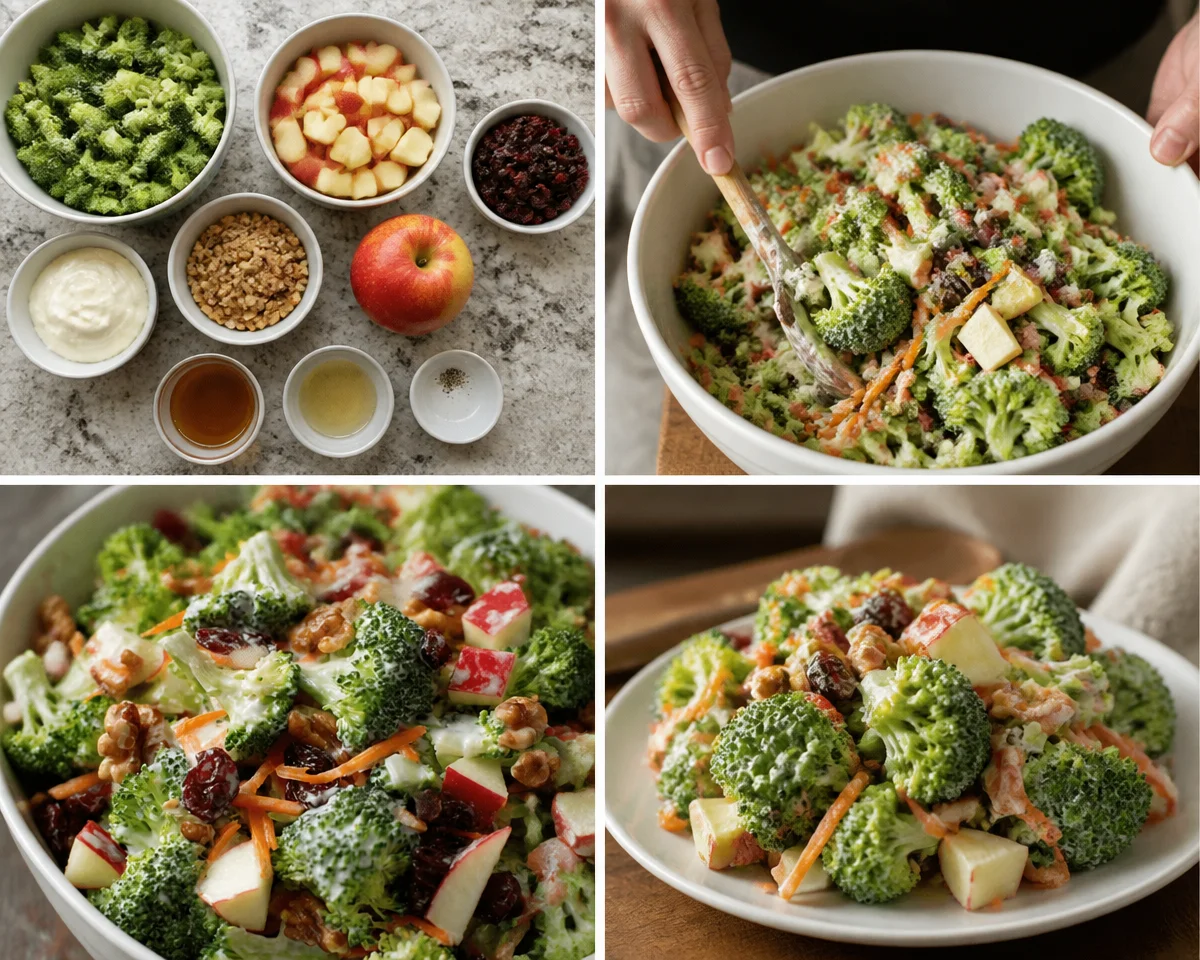 Freshly prepared Broccoli Apple Salad with crunchy broccoli and sweet apples.