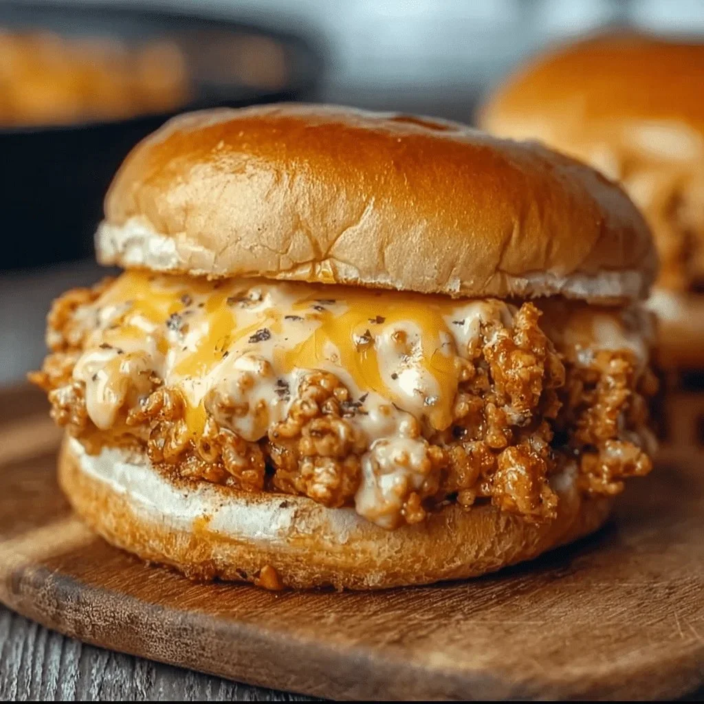 Cajun Chicken Sloppy Joes served on a wooden platter