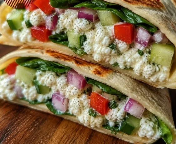Cottage Cheese Flatbread Wraps filled with fresh ingredients
