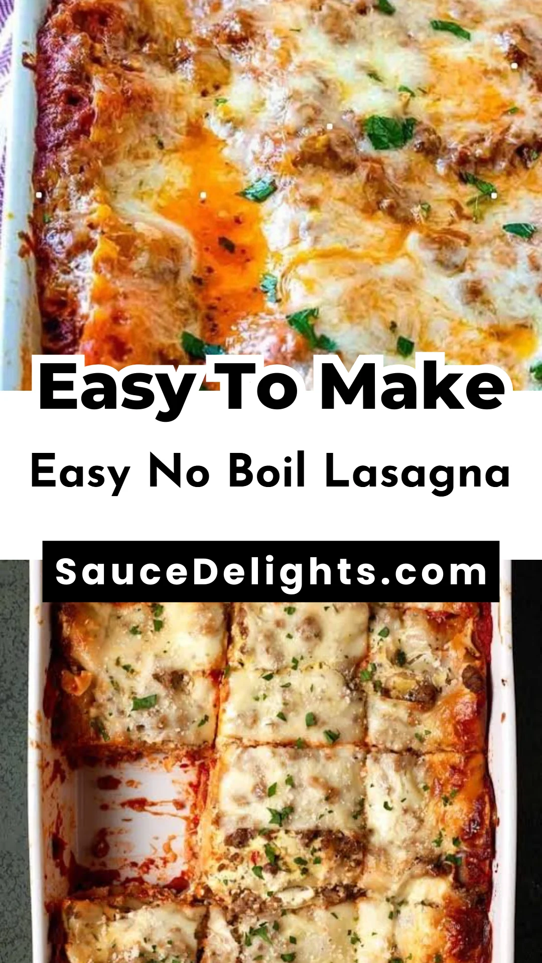 Easy no boil lasagna served with fresh herbs on a plate
