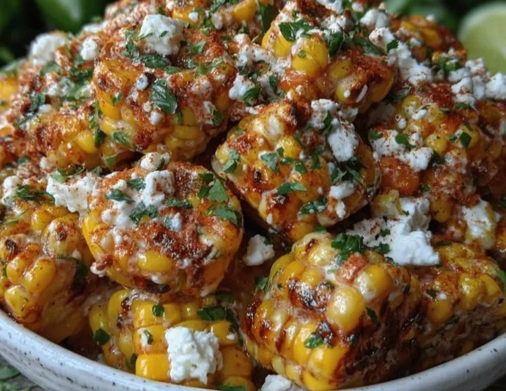Homemade Mexican Street Corn Salad with fresh ingredients and colorful toppings.