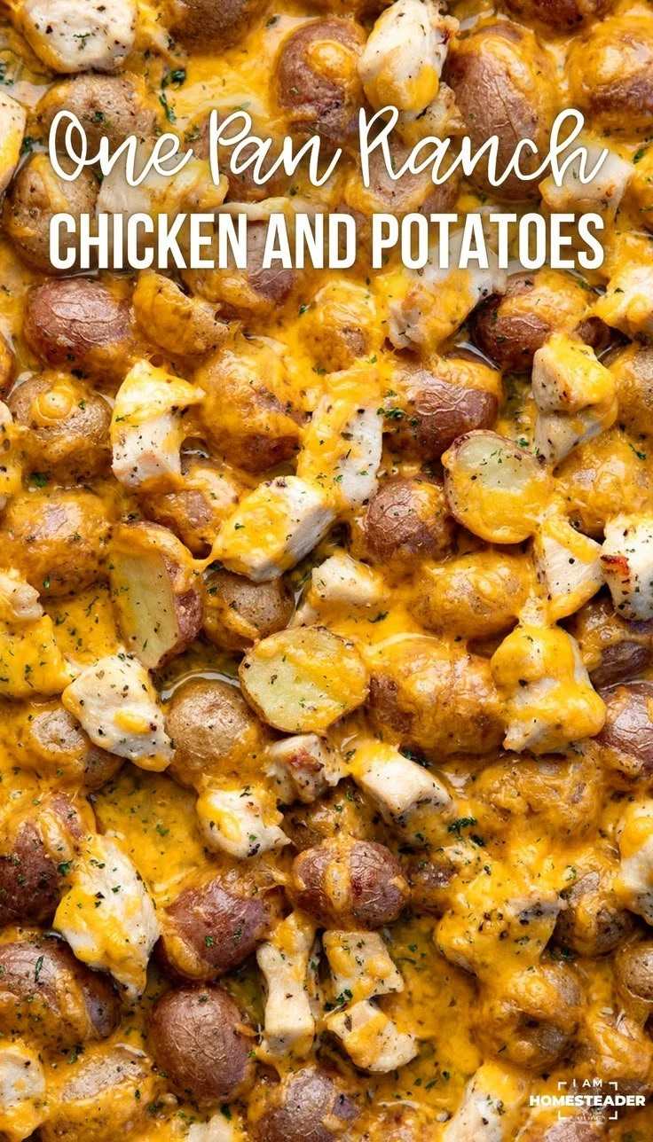 One Pan Ranch Chicken and Potatoes dish ready to serve
