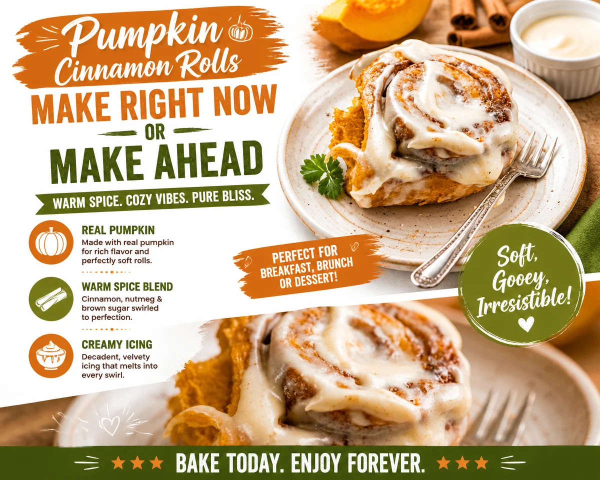 Delicious homemade Pumpkin Cinnamon Rolls with icing on a plate