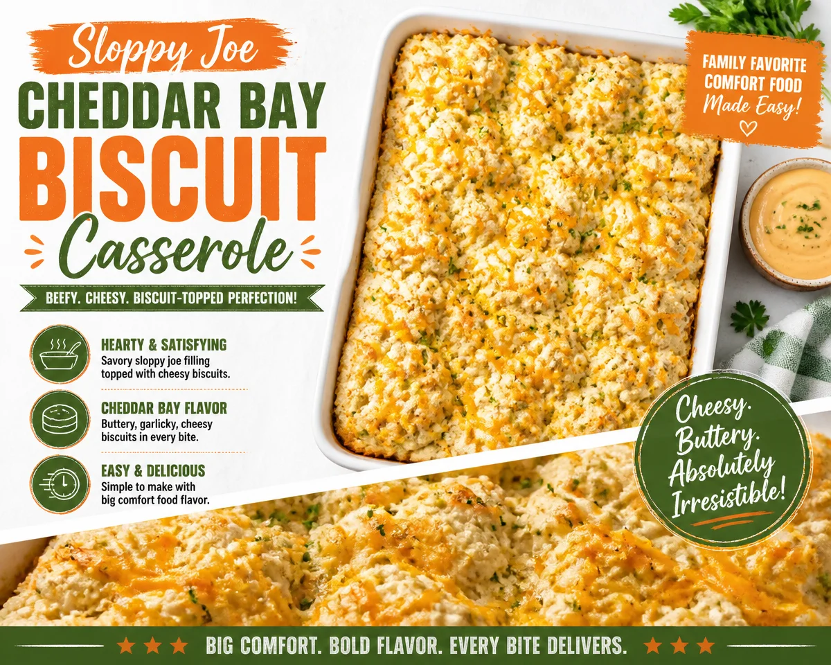 Delicious Sloppy Joe Casserole with Cheddar Bay biscuits on top