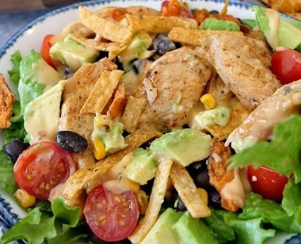 Delicious Southwest Grilled Chicken Salad with fresh veggies and grilled chicken