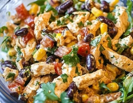 Zesty Southwest Chicken Salad with grilled chicken, black beans, and fresh vegetables