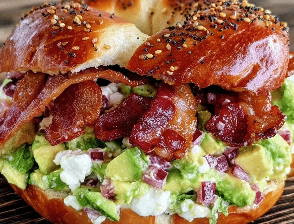 Crispy California BLT Bagel with fresh ingredients and crispy bacon