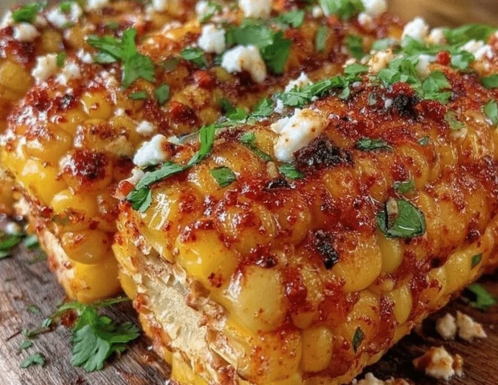 Grilled Cajun Corn on the Cob garnished with spices and herbs