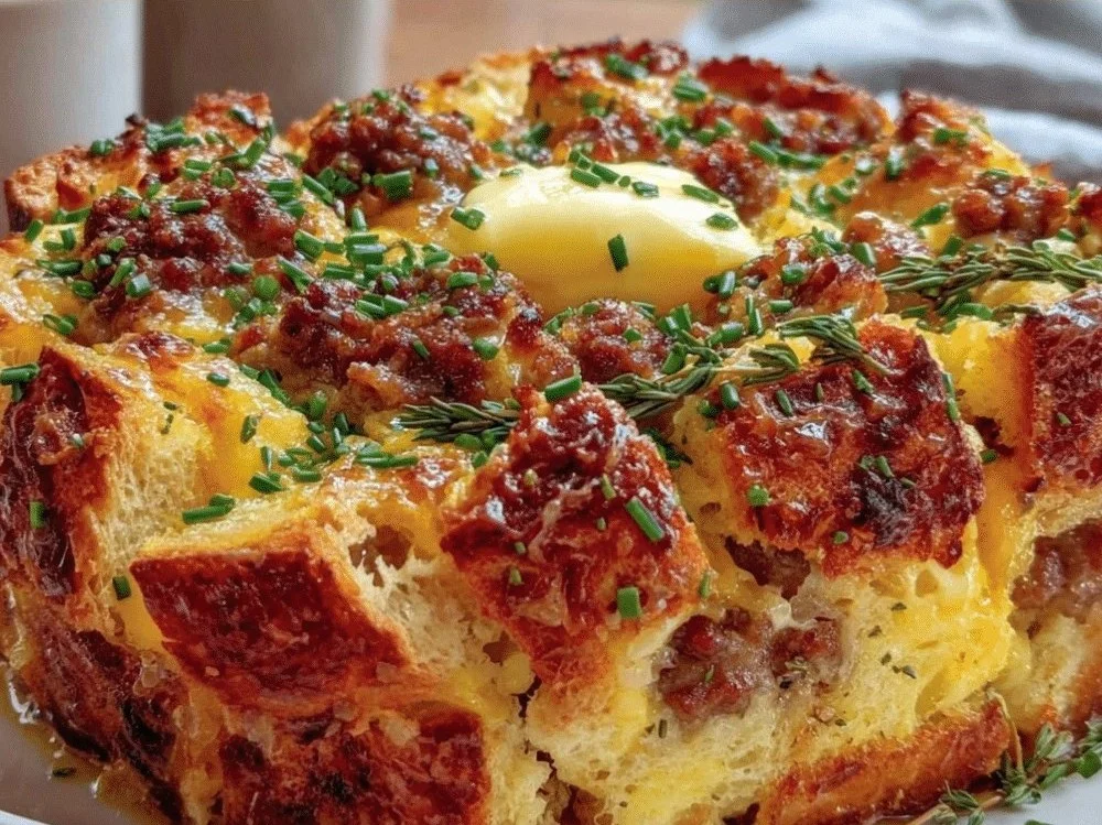 Delicious make-ahead breakfast casserole ready for brunch.