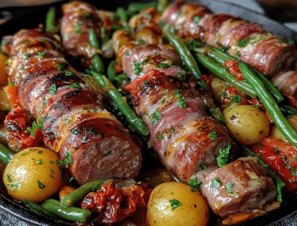 Delicious one pan sausage with green beans and potatoes meal