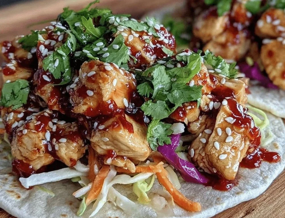 Sweet Chili Chicken Wraps served on a plate with fresh vegetables.