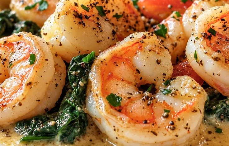 Creamy shrimp and spinach skillet dish ready for a healthy weeknight dinner