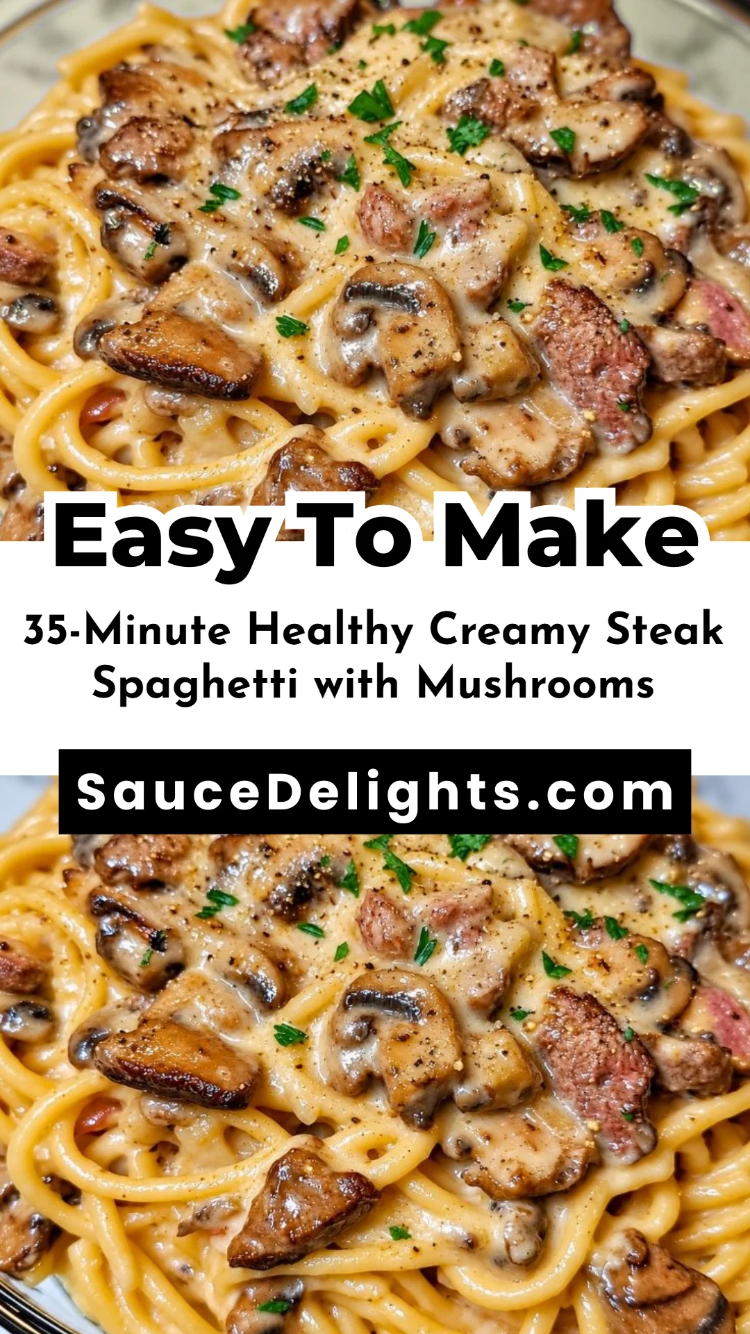 35-Minute Healthy Creamy Steak Spaghetti with Mushrooms