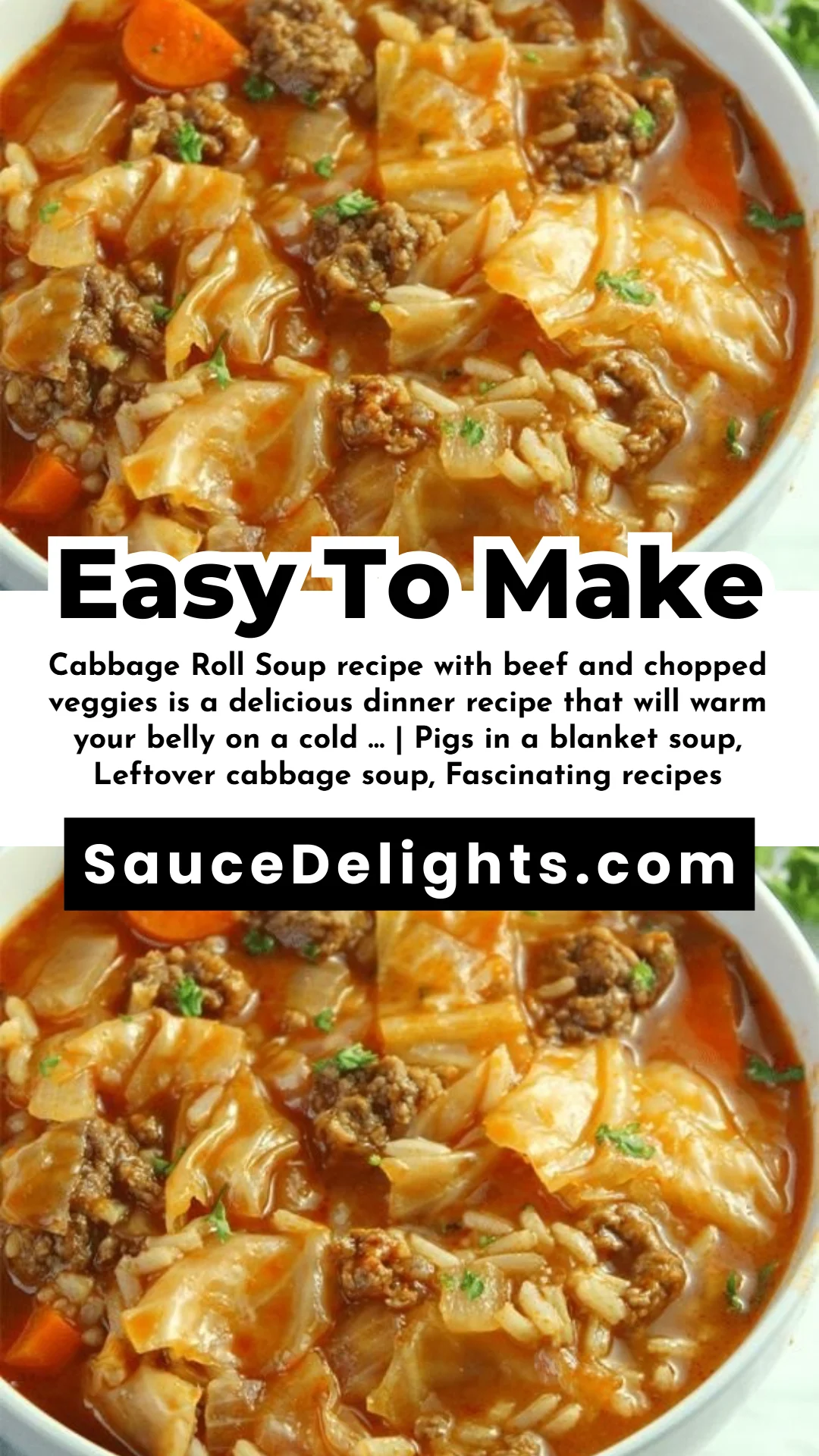 Cabbage Roll Soup recipe with beef and chopped veggies is a delicious dinner recipe that will warm your belly on a cold … | Pigs in a blanket soup, Leftover cabbage soup, Fascinating recipes