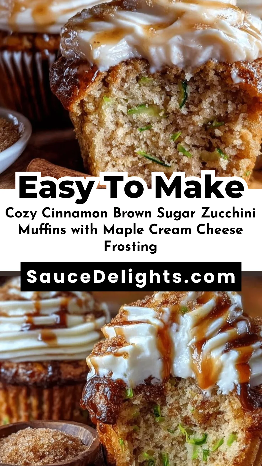 Cozy Cinnamon Brown Sugar Zucchini Muffins with Maple Cream Cheese Frosting