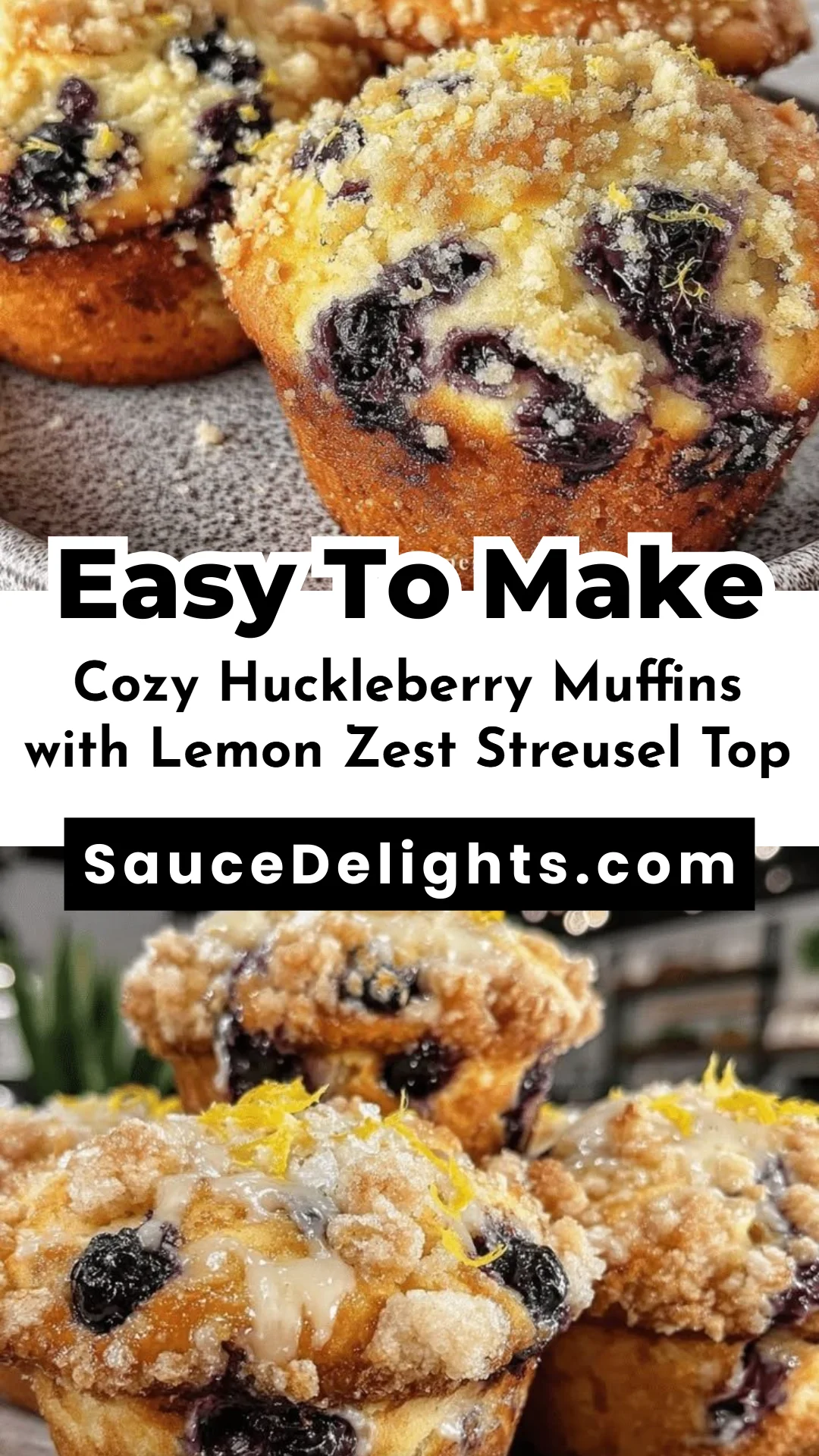 Cozy Huckleberry Muffins with Lemon Zest Streusel Top