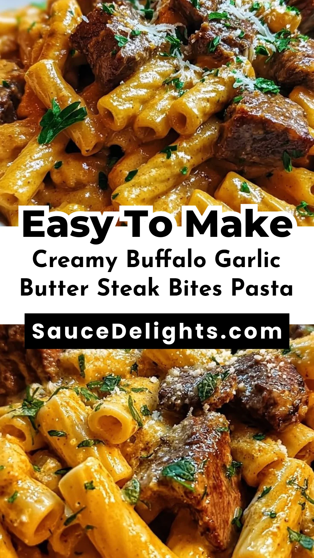 Creamy Buffalo Garlic Butter Steak Bites Pasta