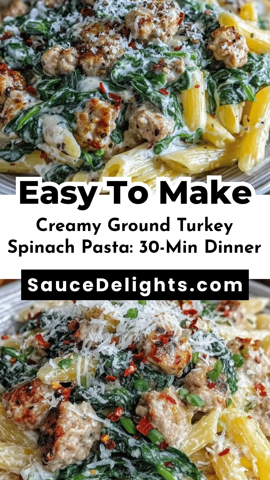 Creamy Ground Turkey Spinach Pasta: 30-Min Dinner