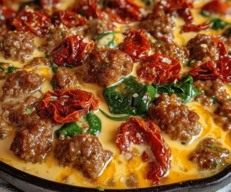Creamy Tuscan Ground Beef Skillet