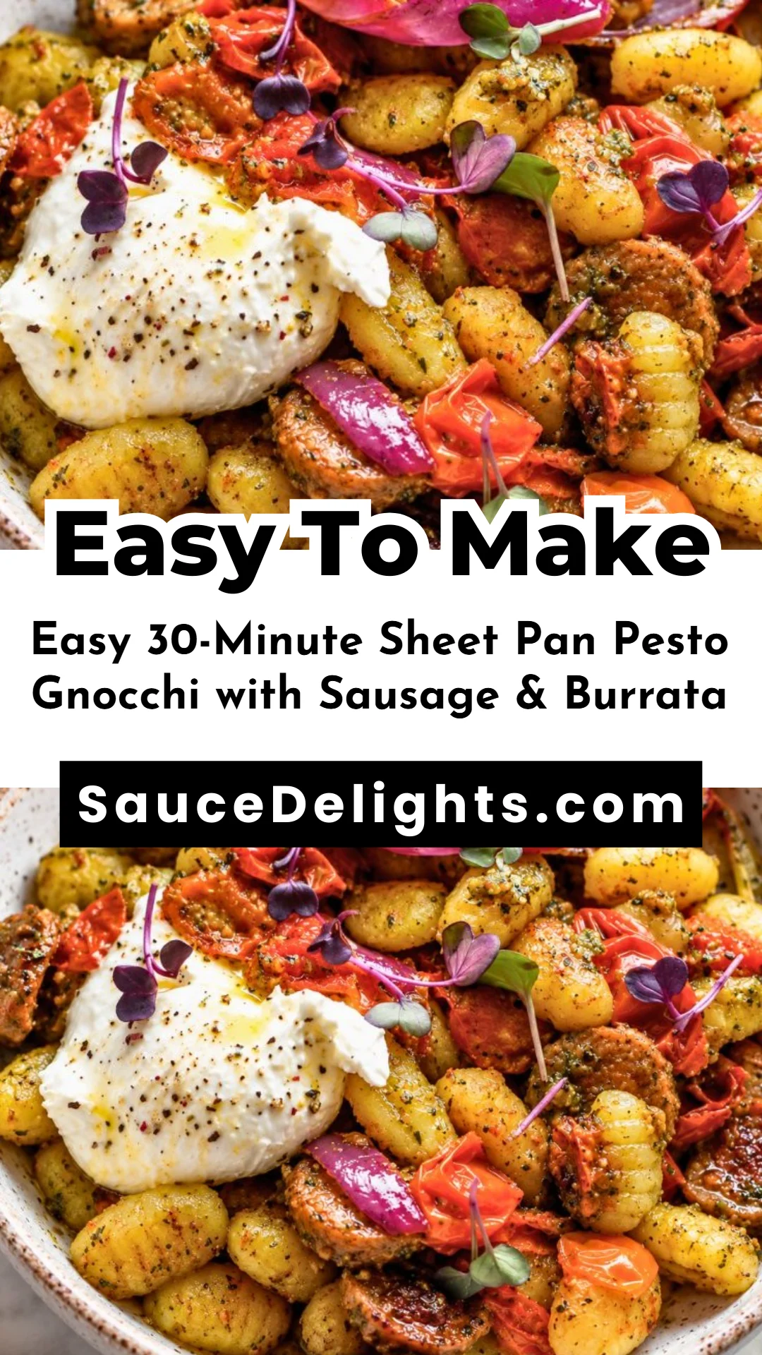 Easy 30-Minute Sheet Pan Pesto Gnocchi with Sausage & Burrata