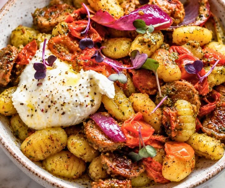 Easy 30-Minute Sheet Pan Pesto Gnocchi with Sausage & Burrata