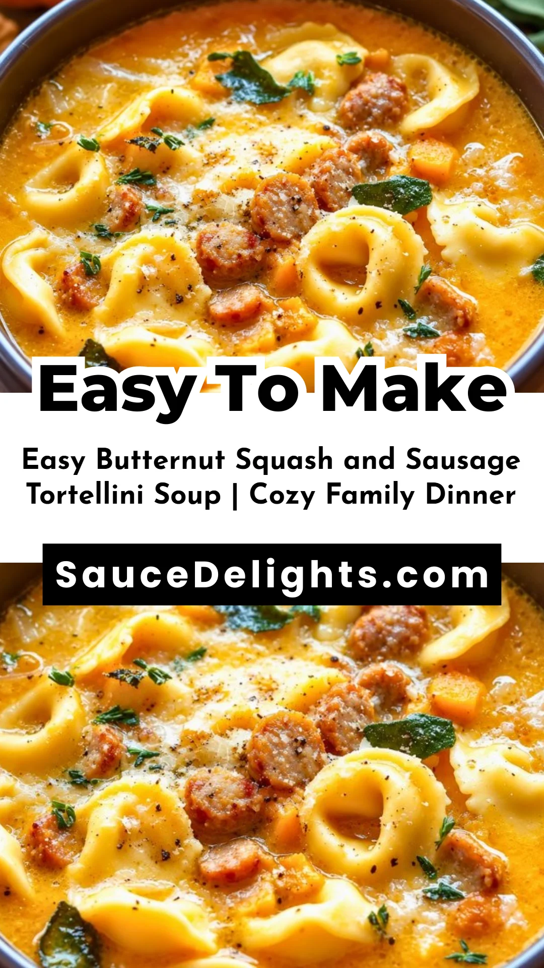 Easy Butternut Squash and Sausage Tortellini Soup | Cozy Family Dinner