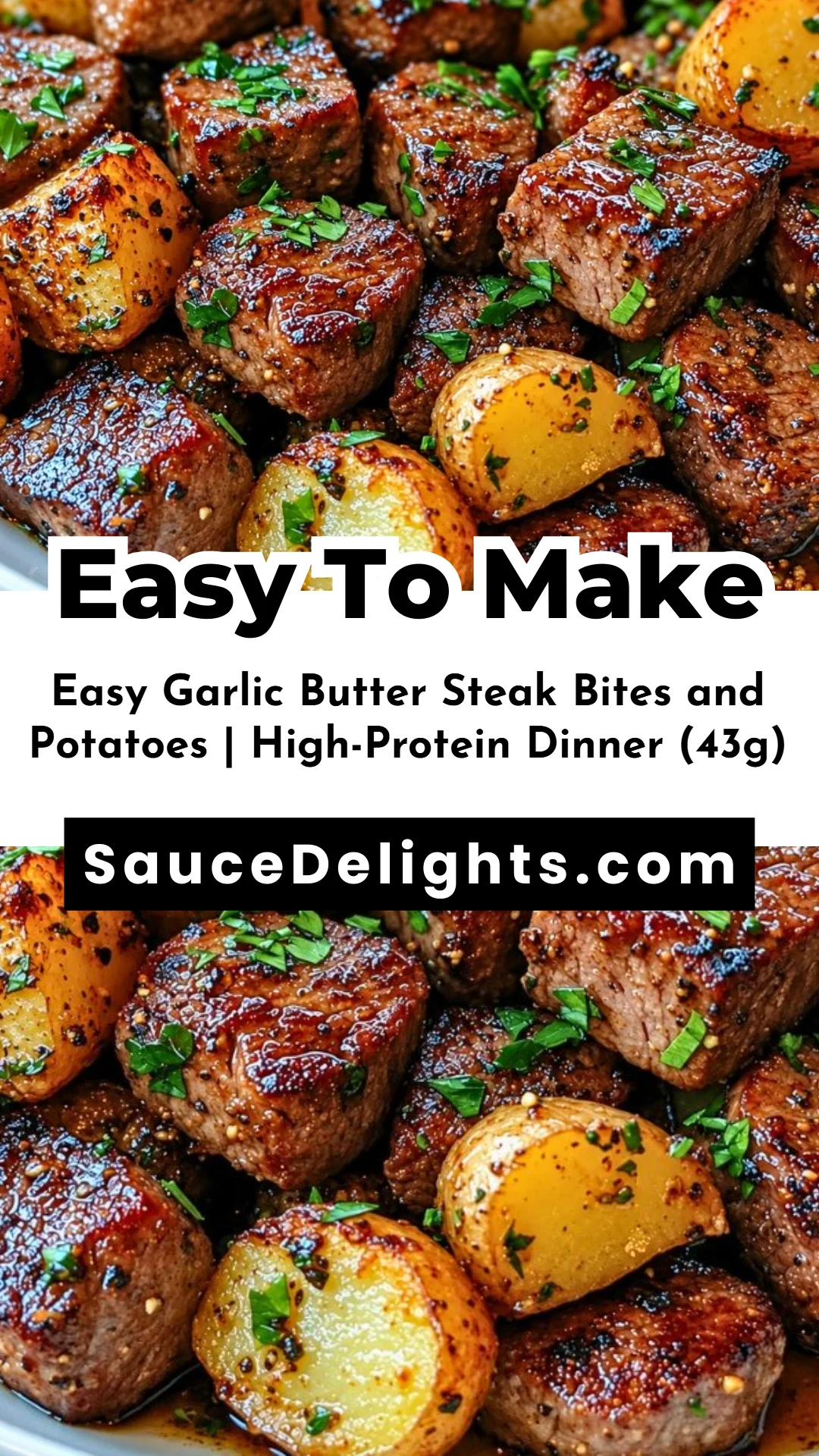 Easy Garlic Butter Steak Bites and Potatoes | High-Protein Dinner (43g)