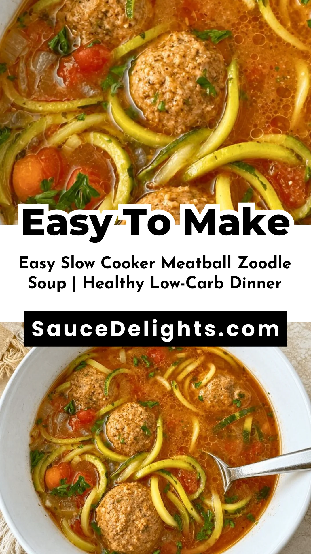 Easy Slow Cooker Meatball Zoodle Soup | Healthy Low-Carb Dinner