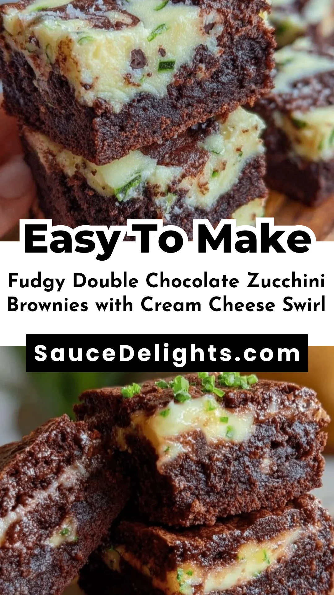Fudgy Double Chocolate Zucchini Brownies with Cream Cheese Swirl