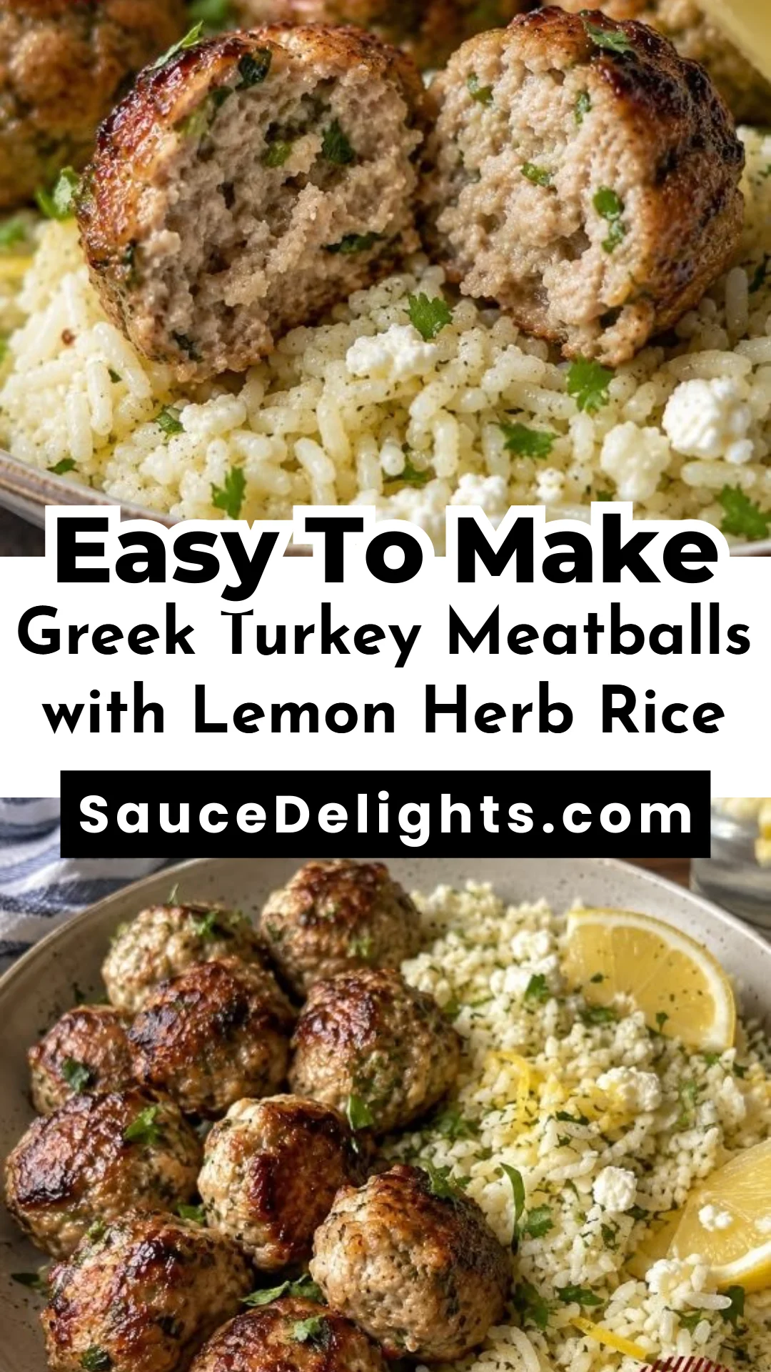 Greek Turkey Meatballs with Lemon Herb Rice