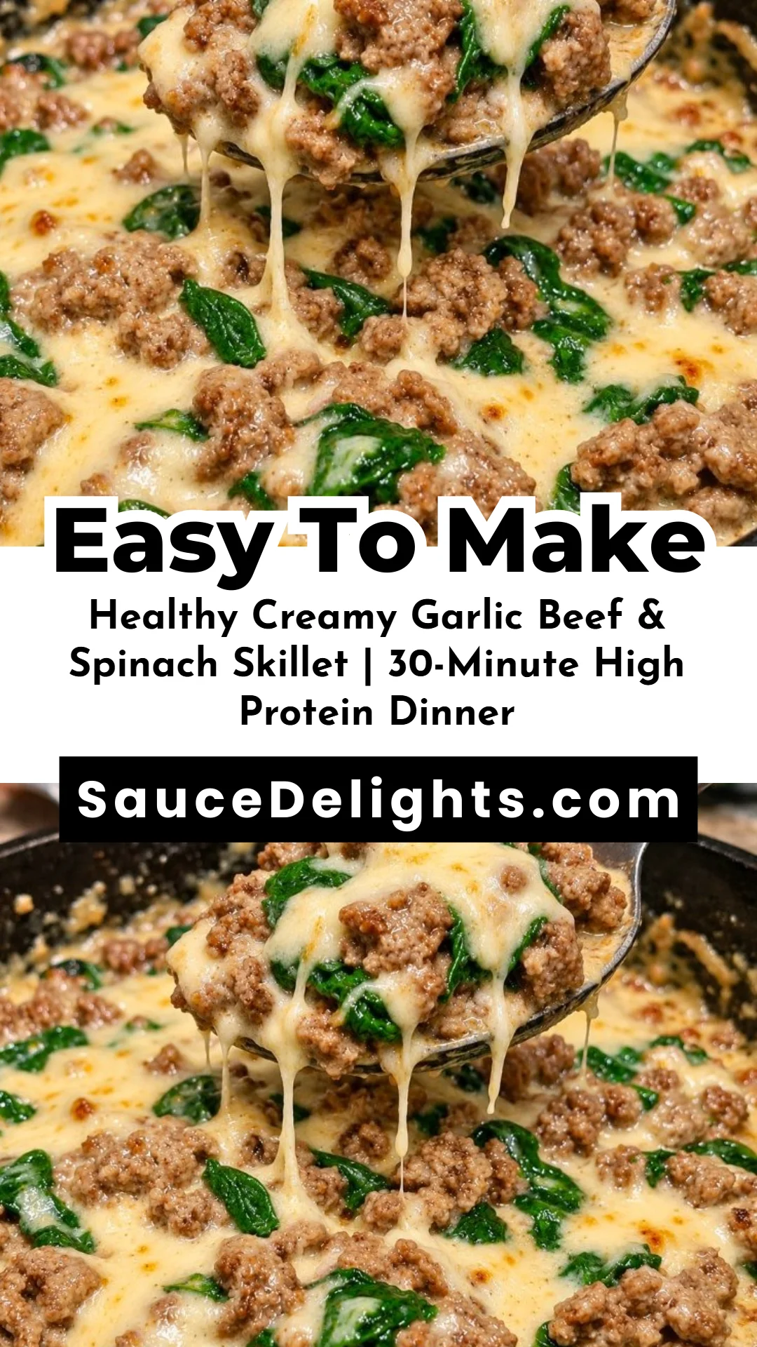 Healthy Creamy Garlic Beef & Spinach Skillet | 30-Minute High Protein Dinner