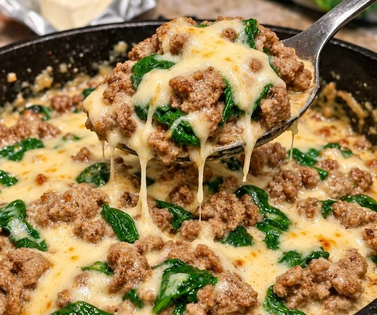 Healthy Creamy Garlic Beef & Spinach Skillet | 30-Minute High Protein Dinner