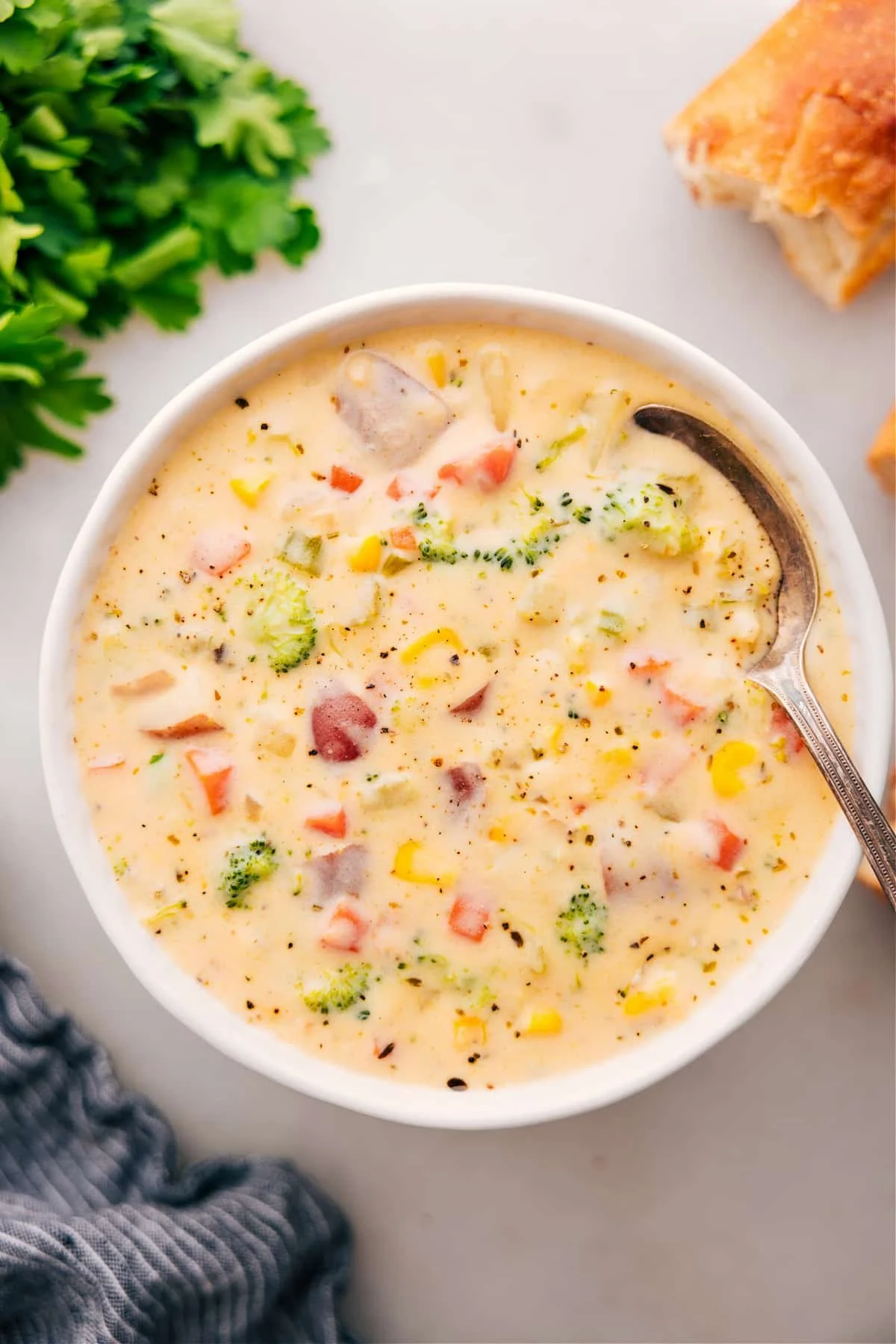 Bowl of healthy creamy vegetable soup made without heavy cream