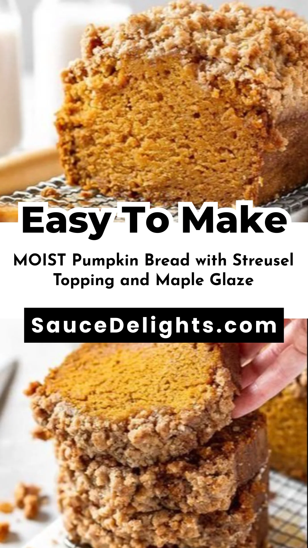 MOIST Pumpkin Bread with Streusel Topping and Maple Glaze