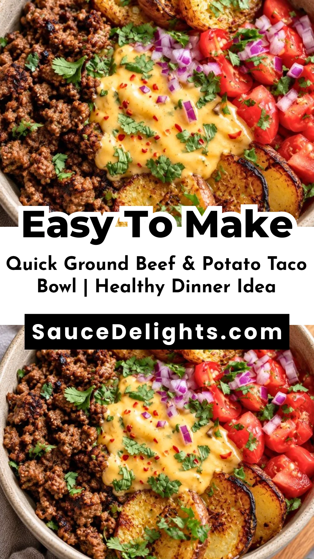 Quick Ground Beef & Potato Taco Bowl | Healthy Dinner Idea
