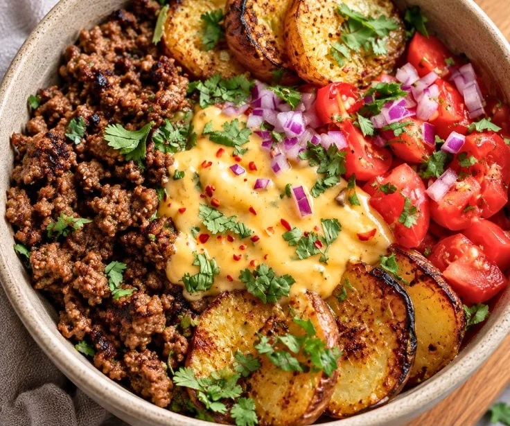 Quick Ground Beef & Potato Taco Bowl | Healthy Dinner Idea