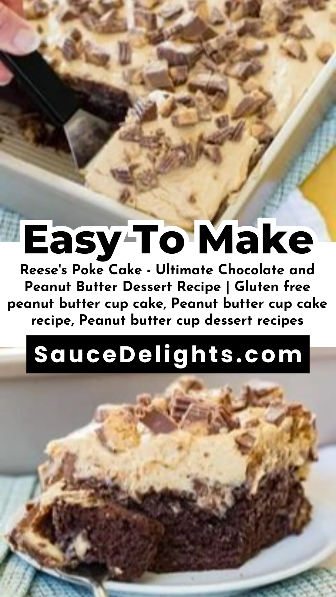 Reese's Poke Cake - Ultimate Chocolate and Peanut Butter Dessert Recipe | Gluten free peanut butter cup cake, Peanut butter cup cake recipe, Peanut butter cup dessert recipes